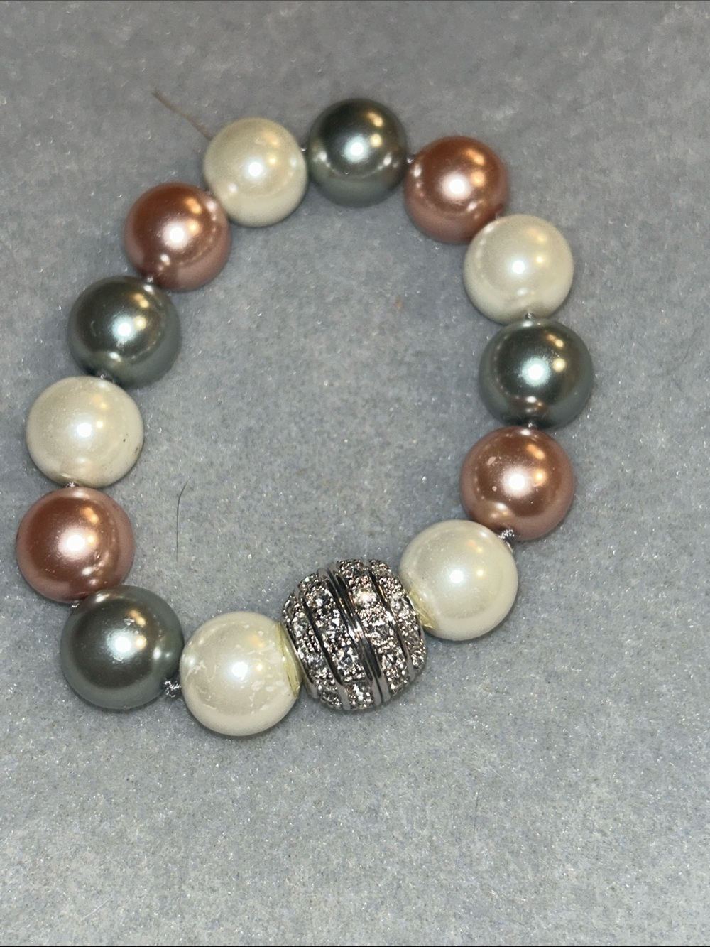 Pearl Bead Stretch Bracelet with Crystal Accent - Multi-Color magnetic clasp